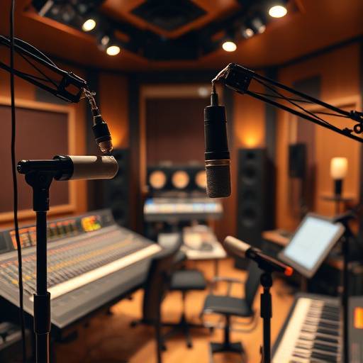 Immagine dello studio di registrazione con microfoni e console