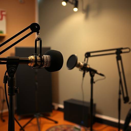 Immagine promozionale del podcast 'Storie di Vita Bolognese' con i microfoni dello studio